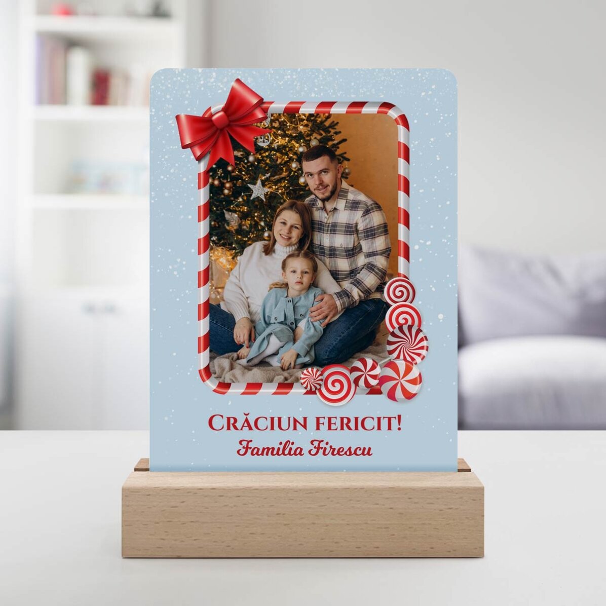 Lampada da comodino a LED personalizzata con una foto e un messaggio - Buon Natale!