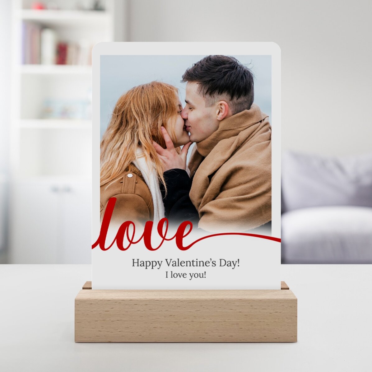 Lampada da comodino a LED personalizzata con una foto e un messaggio - Love