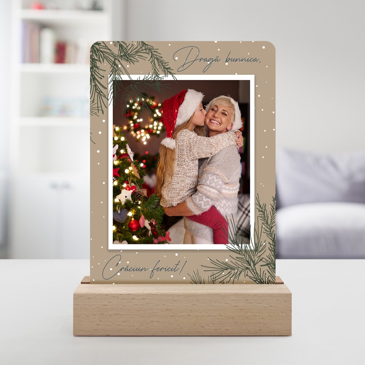 Lampada da comodino a LED personalizzata con foto e testo - Rametti di abete