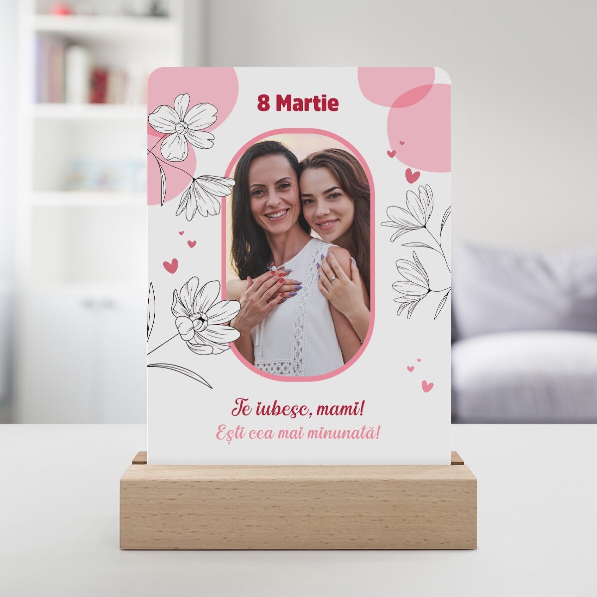 Lampada da comodino a LED personalizzata con foto e testo - Floral