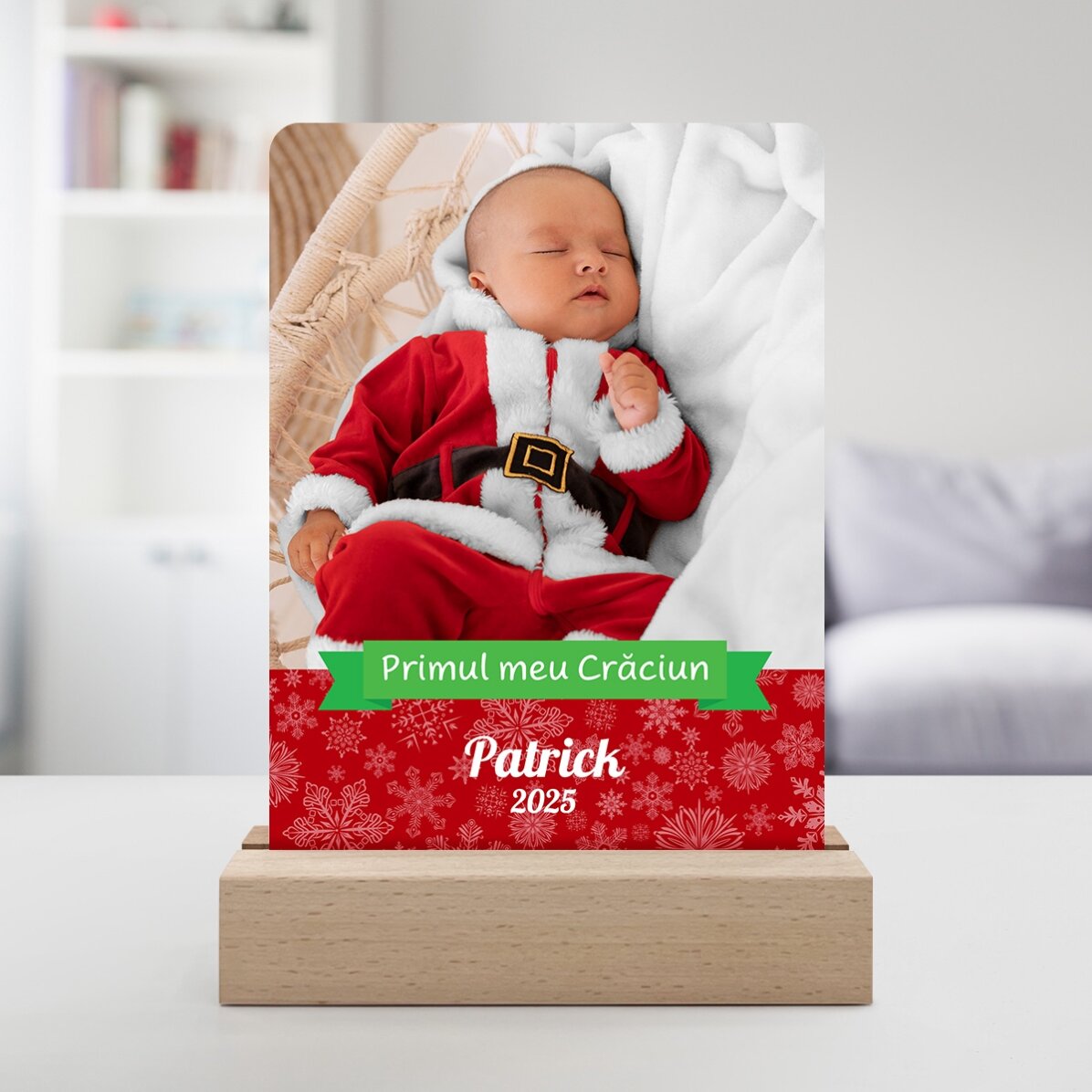 Lampada da comodino a LED personalizzata con foto e testo - Il mio primo Natale