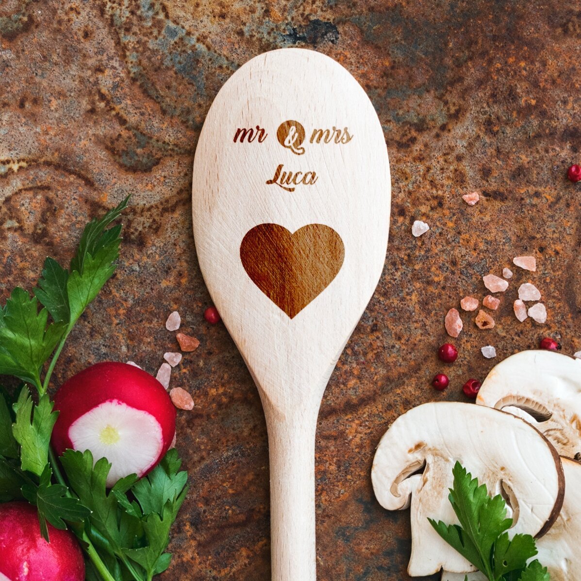 Cucchiaio di legno personalizzato - Mr & Mrs