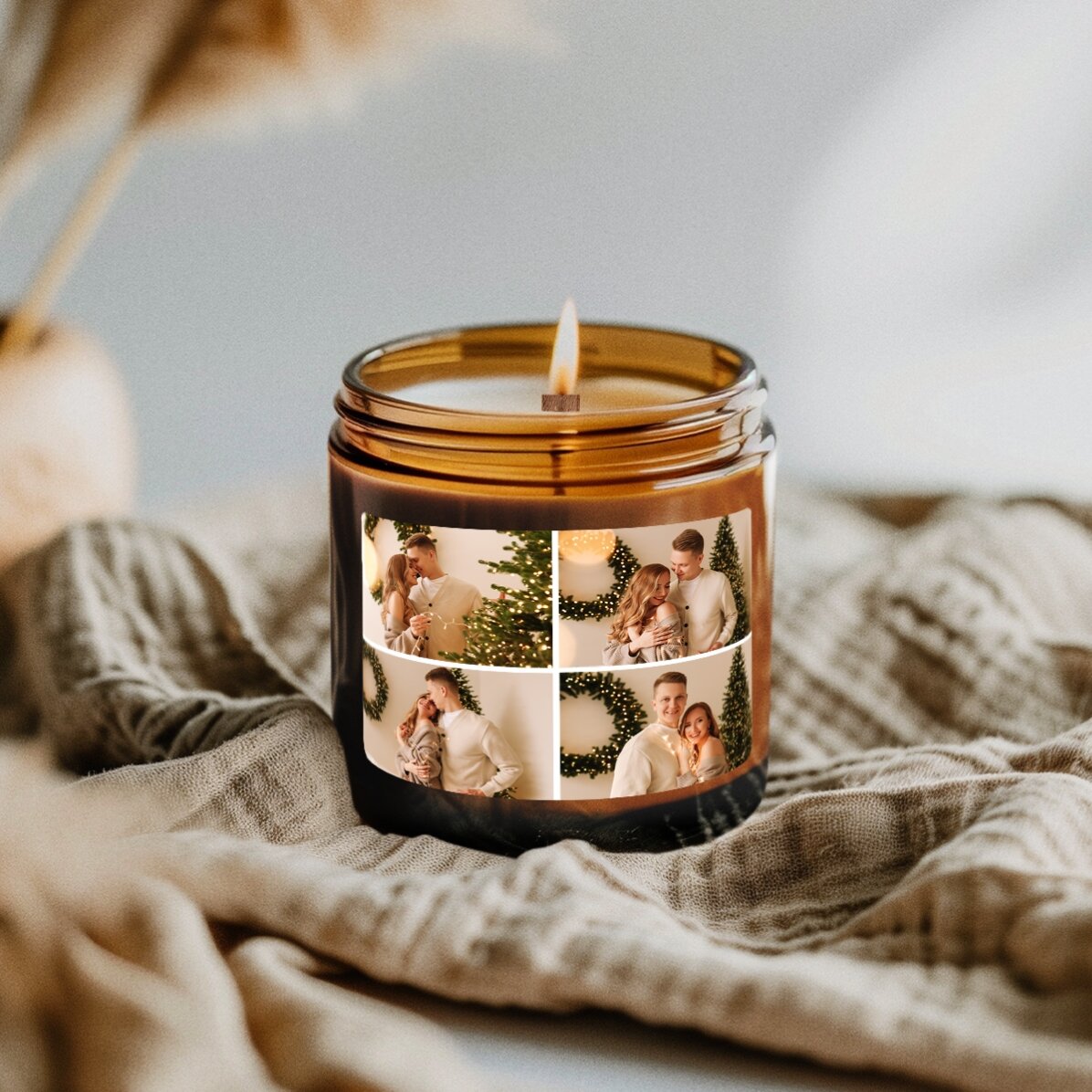 Piccola candela profumata personalizzata con 4 foto
