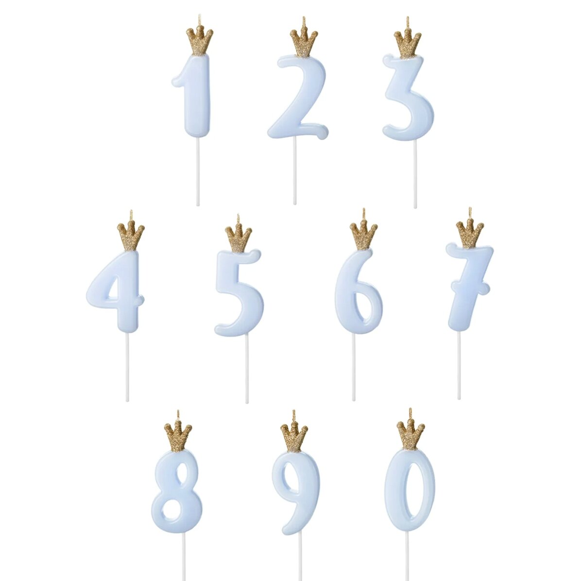 Candeline per torte - Numero blu con coroncina, 9,5 cm
