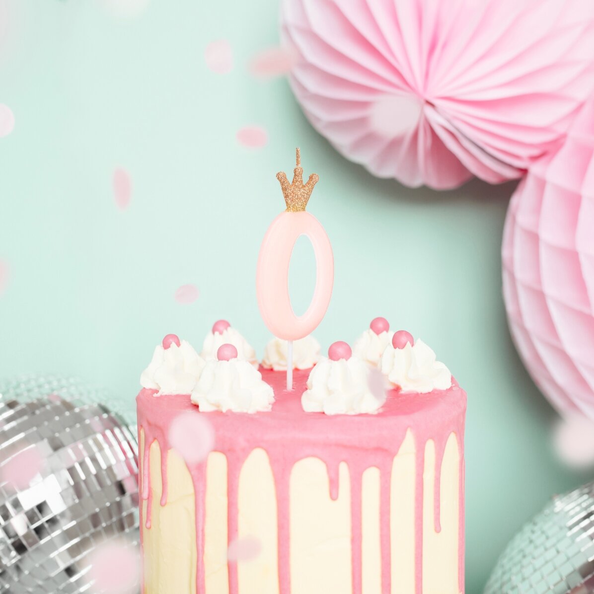 Candeline per torte - Numero rosa con coroncina, 9,5 cm