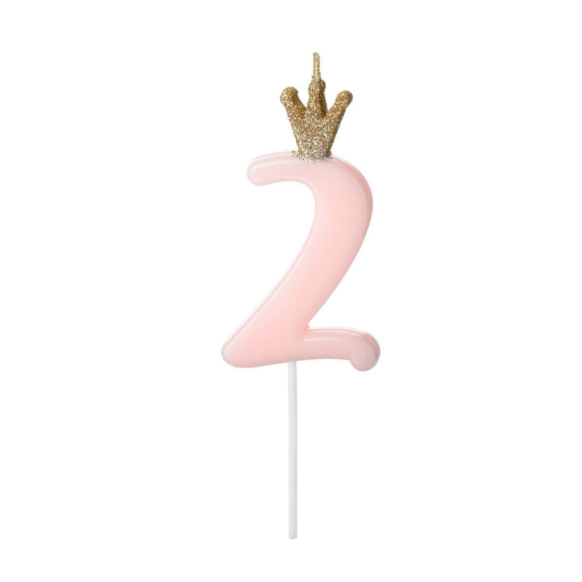 Candeline per torte - Numero rosa con coroncina, 9,5 cm