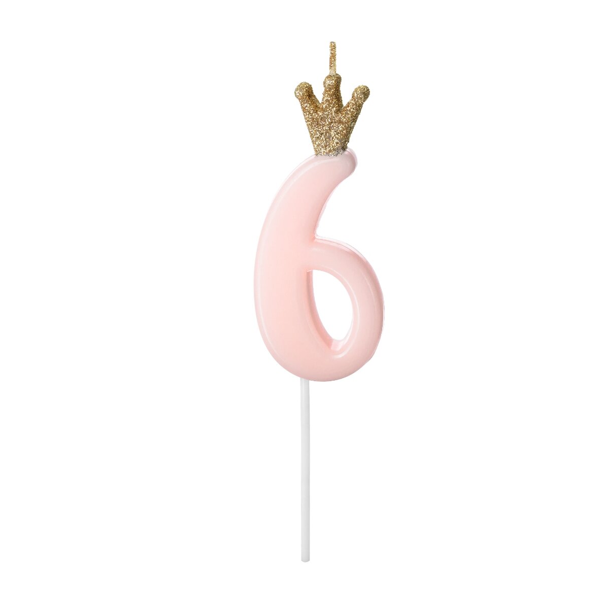 Candeline per torte - Numero rosa con coroncina, 9,5 cm