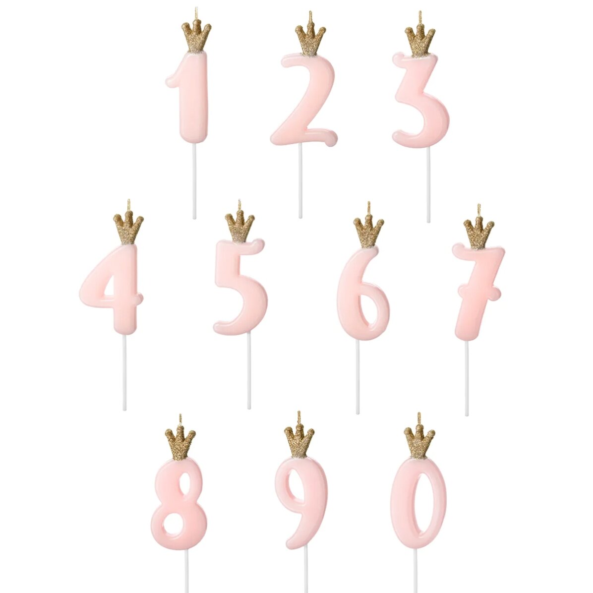 Candeline per torte - Numero rosa con coroncina, 9,5 cm