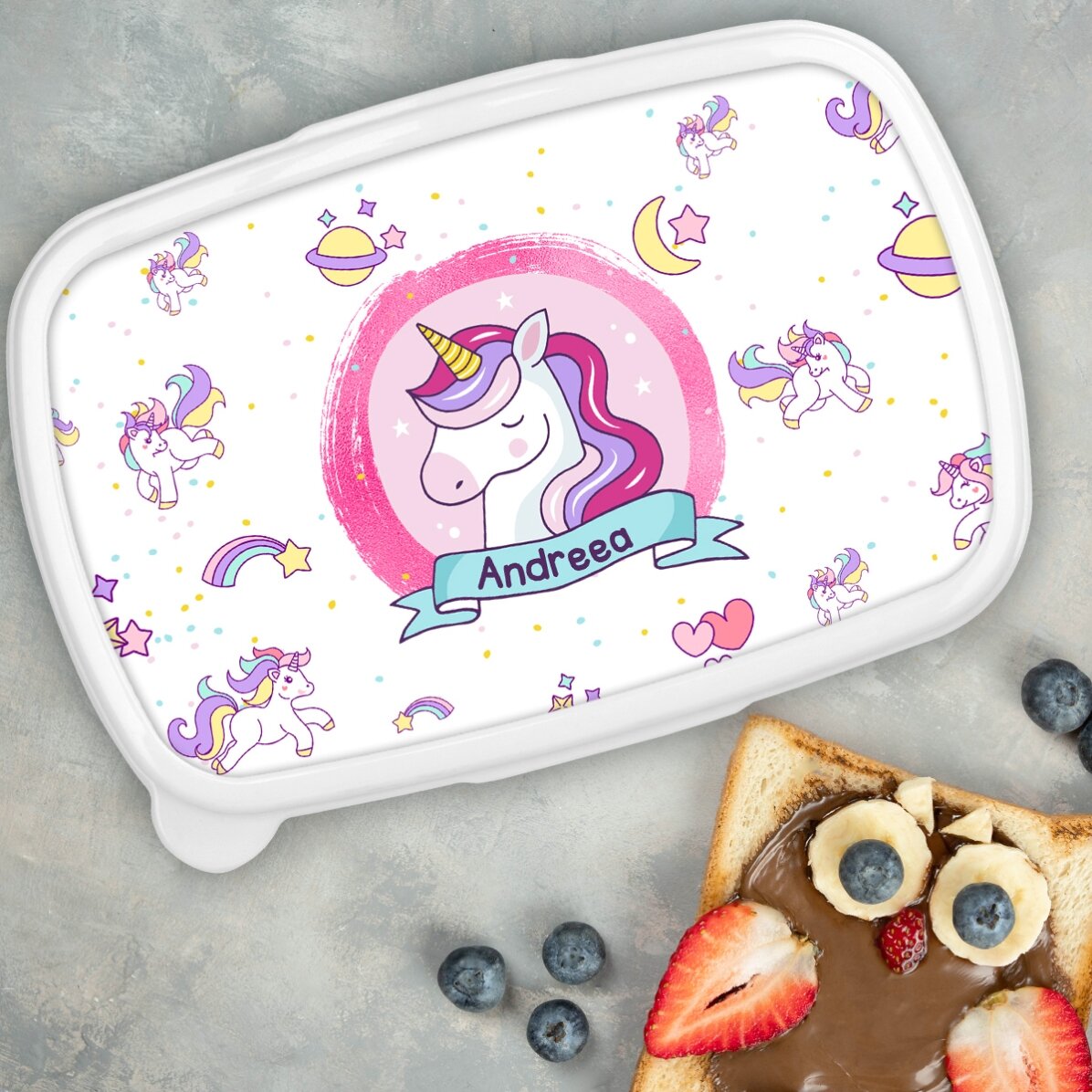 Contenitore per il pranzo, contenitore personalizzato con nome - Unicorno
