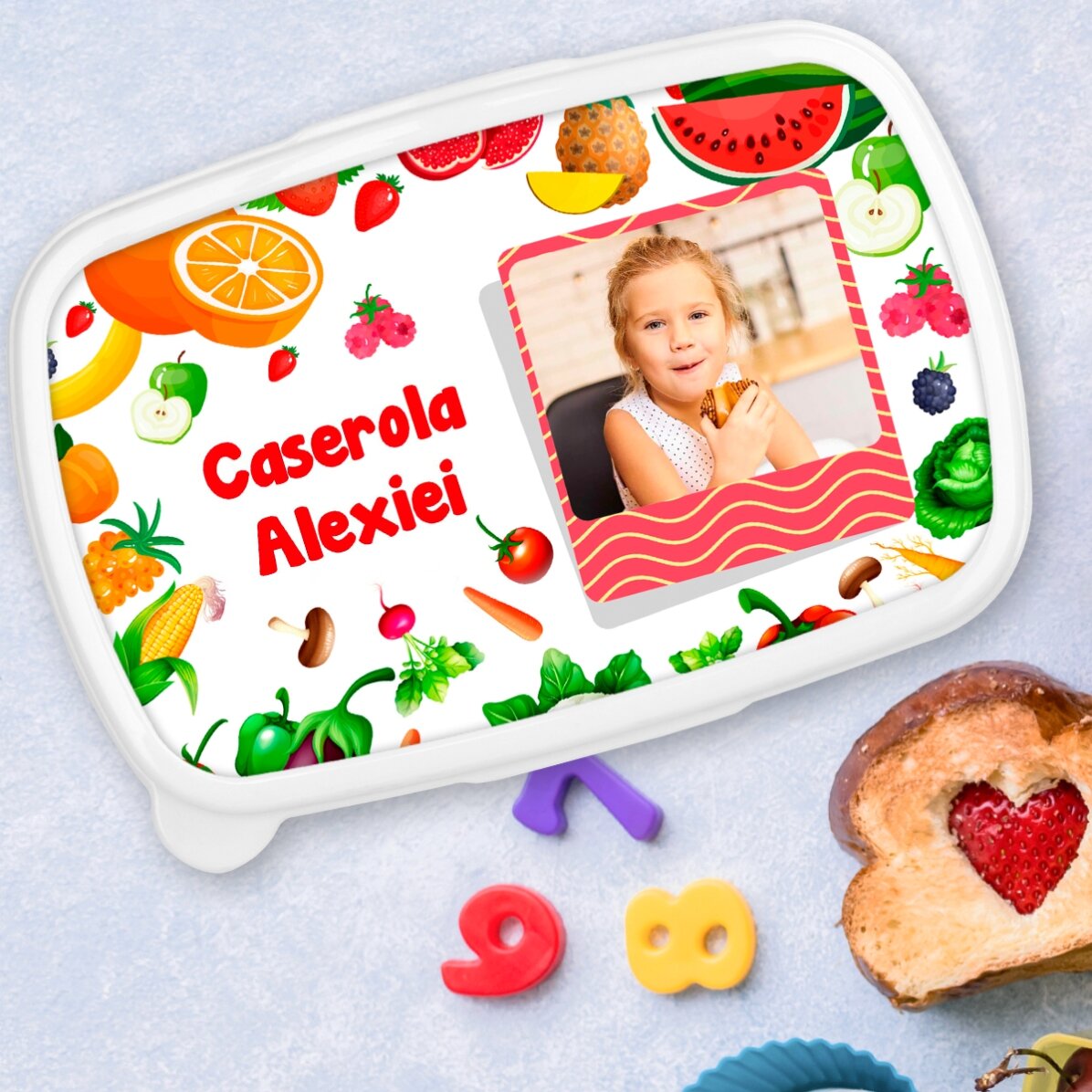 Contenitore per il pranzo, contenitore personalizzato con foto e testo - Frutta e verdura