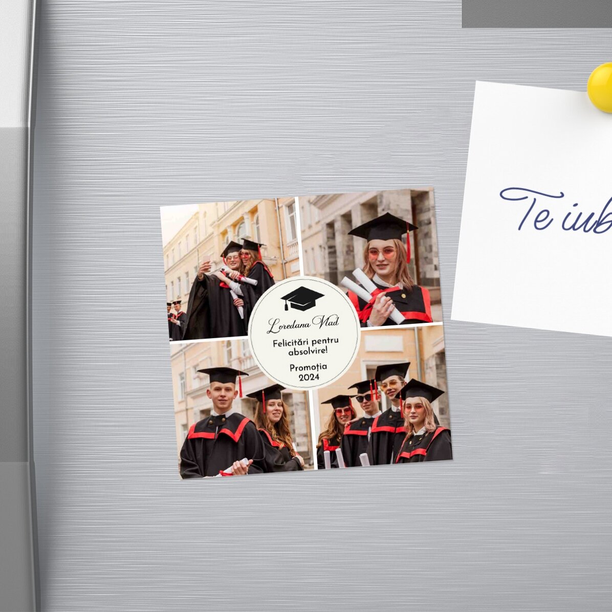 Magnete personalizzato 10x10 cm con 4 foto e testo - Laurea