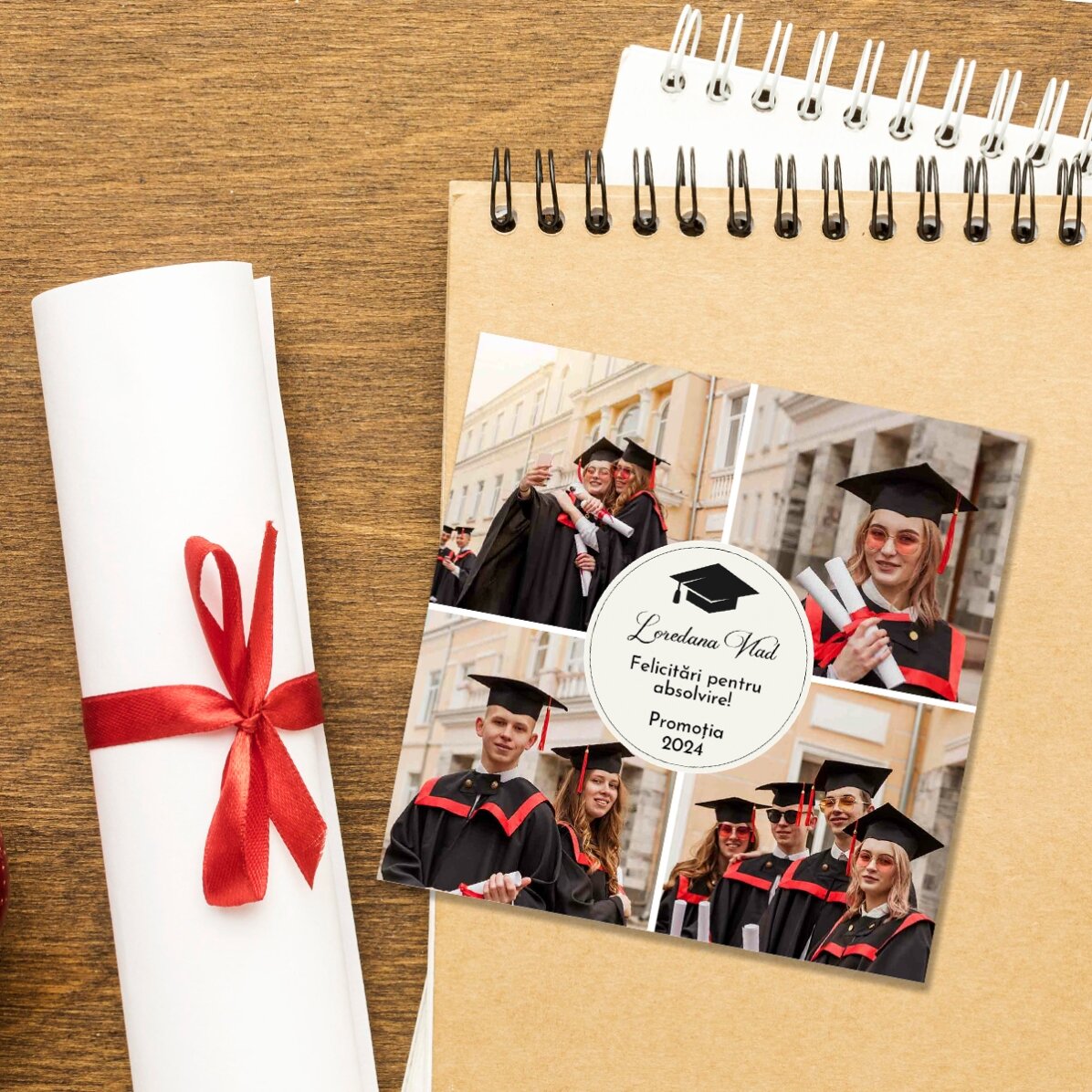 Magnete personalizzato 10x10 cm con 4 foto e testo - Laurea