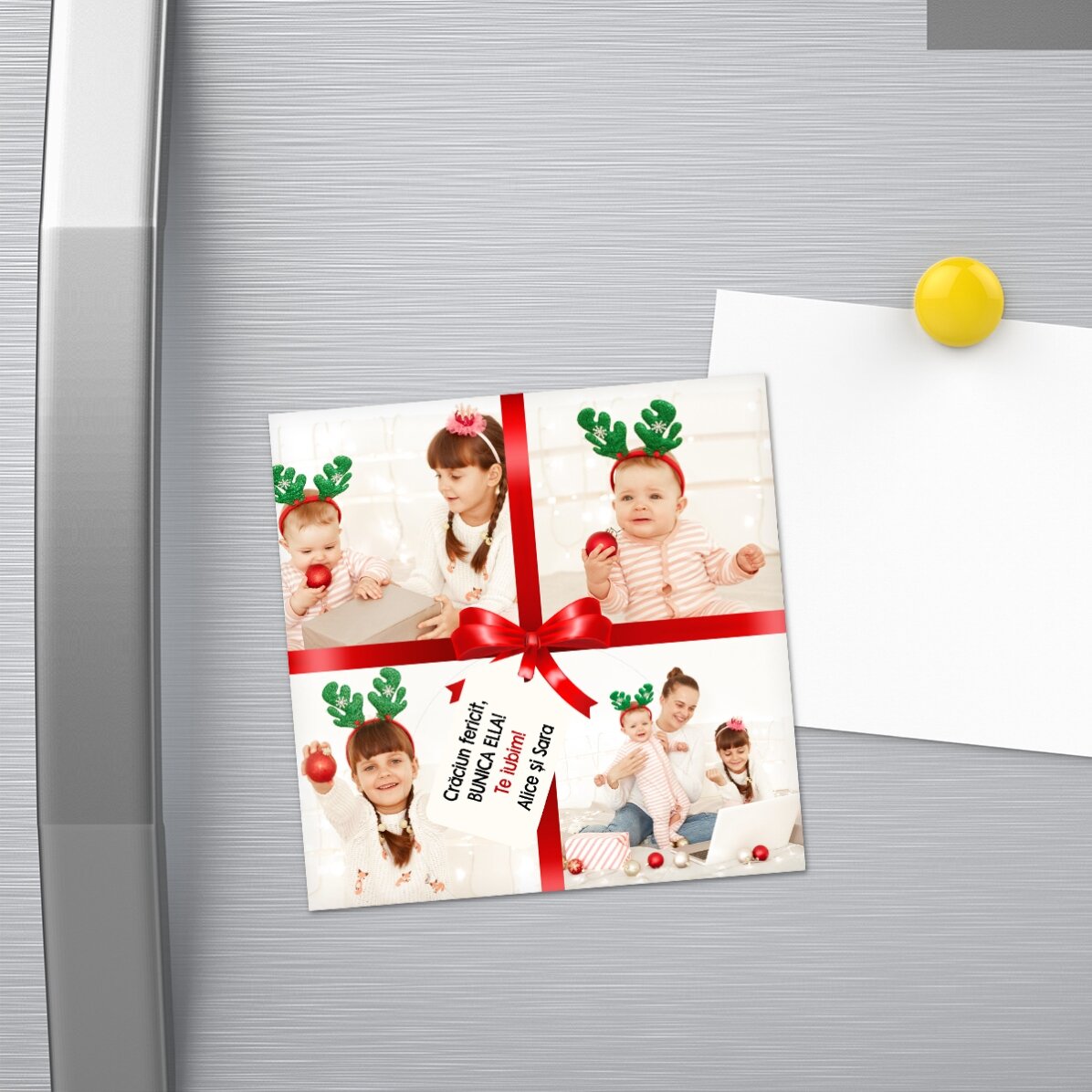 Magnete personalizzato 10x10 con 4 foto e un messaggio - Il regalo perfetto