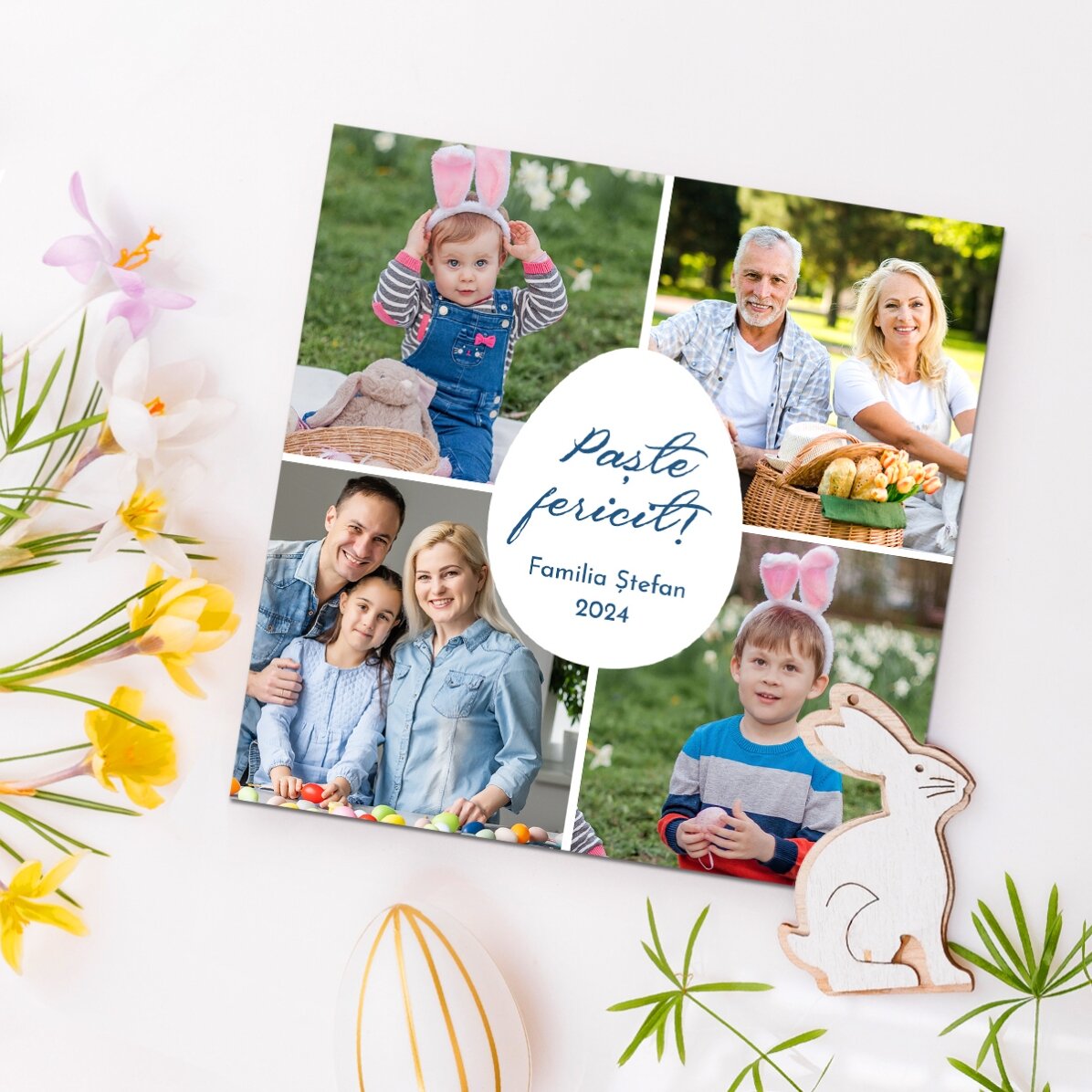 Magnete personalizzato 10x10 con 4 foto e un messaggio - Buona Pasqua