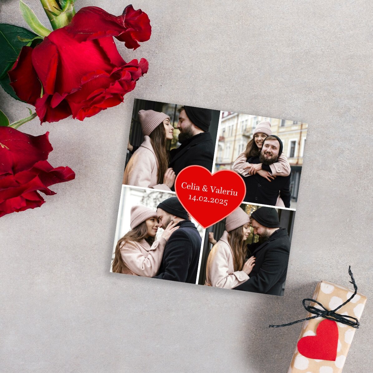 Magnete personalizzato 10x10 con 4 foto e testo - Cuore