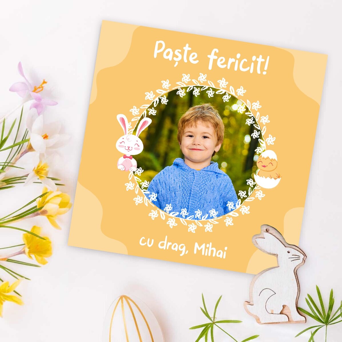 Magnete 10x10 personalizzato con una foto e un messaggio di Pasqua