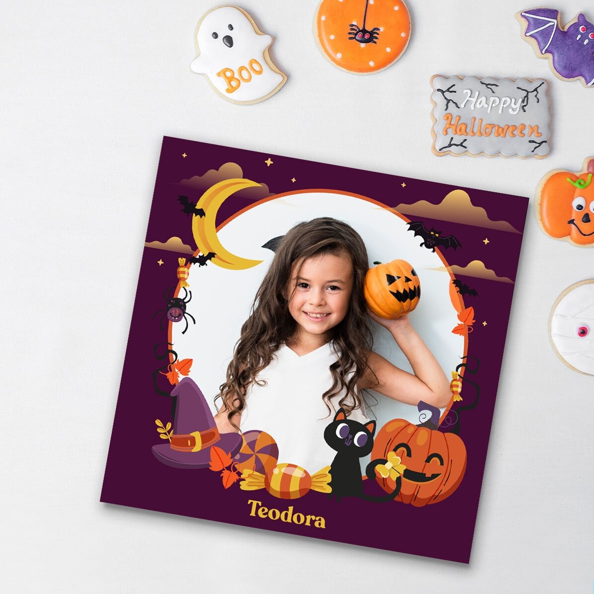 10x10 magnet personalised with a photo and text - Happy Halloween