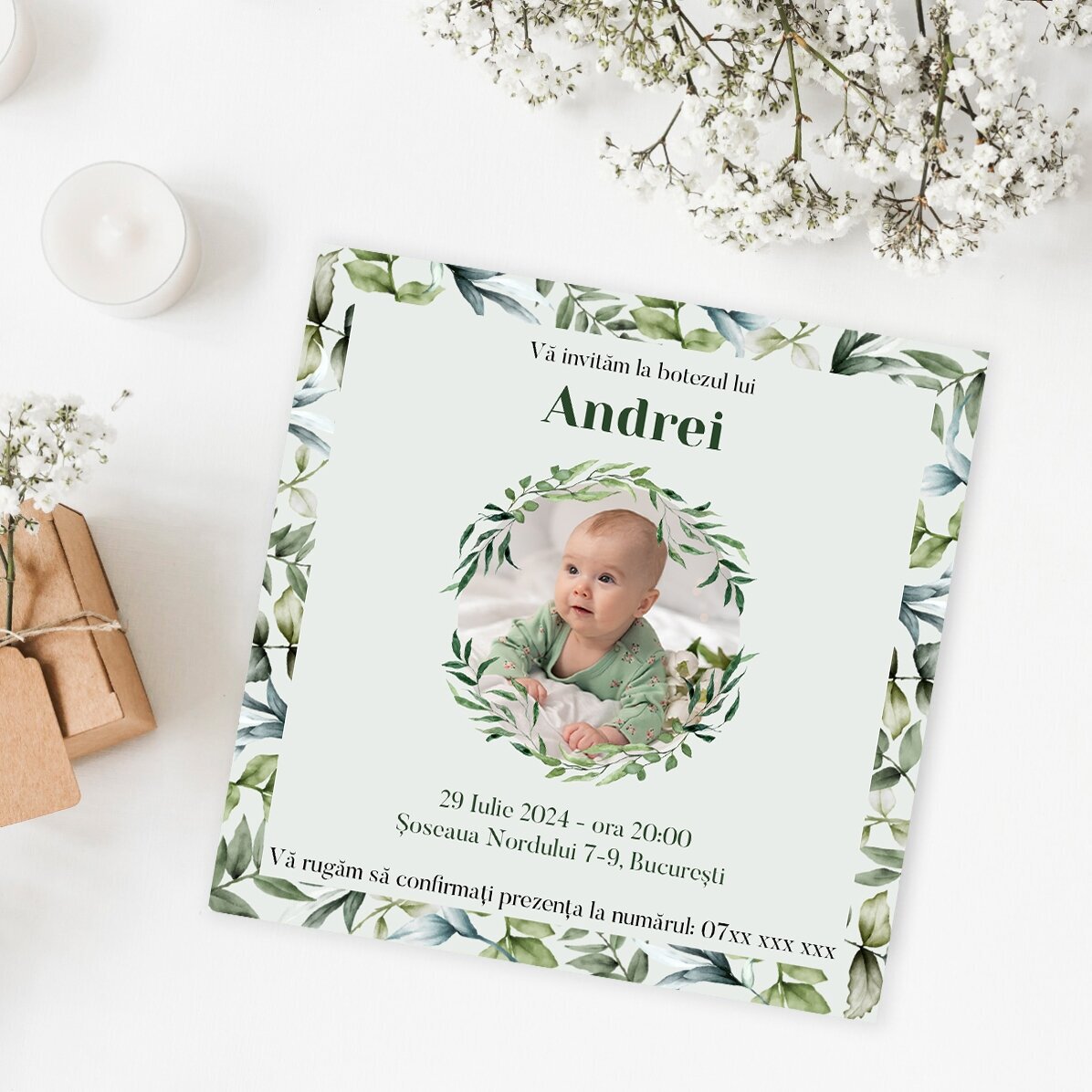 Magnete 10x10 personalizzato con foto e testo - Invito al battesimo