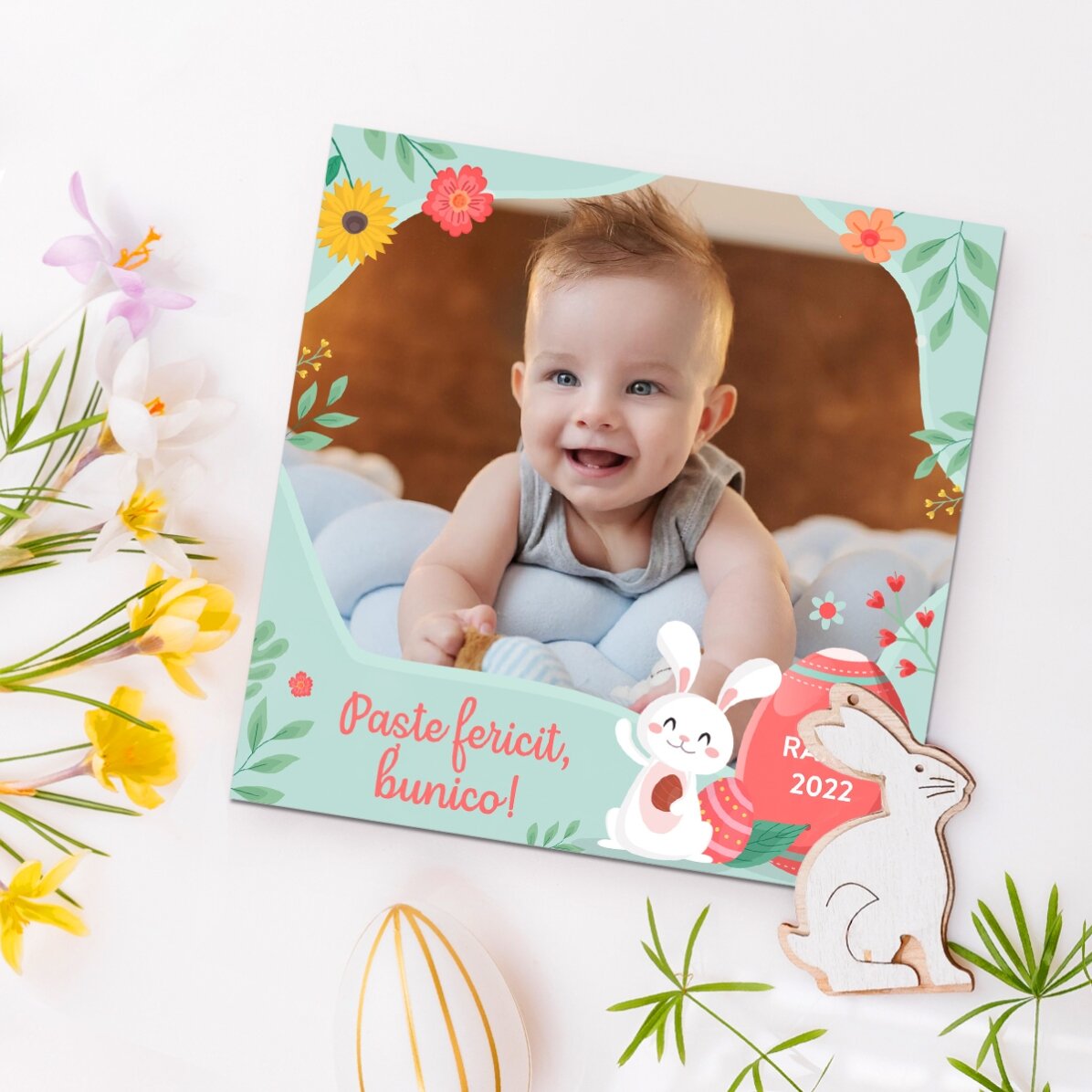 Magnete 10x10 personalizzato con una foto e un testo - Buona Pasqua