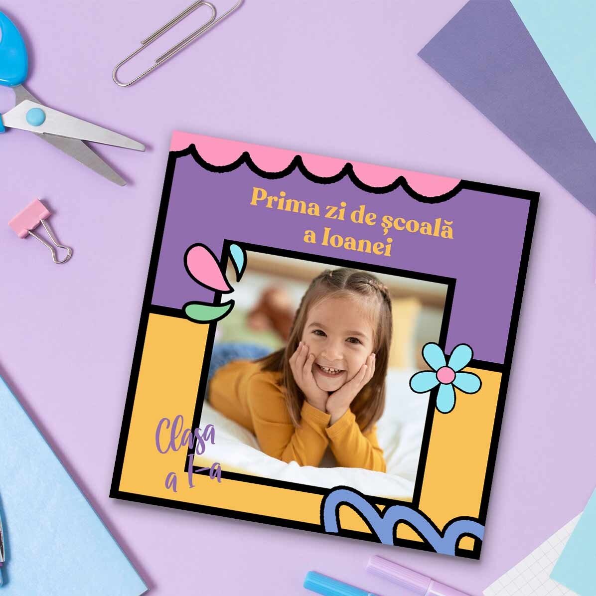 Magnete 10x10 personalizzato con una foto e un testo - Il primo giorno di scuola
