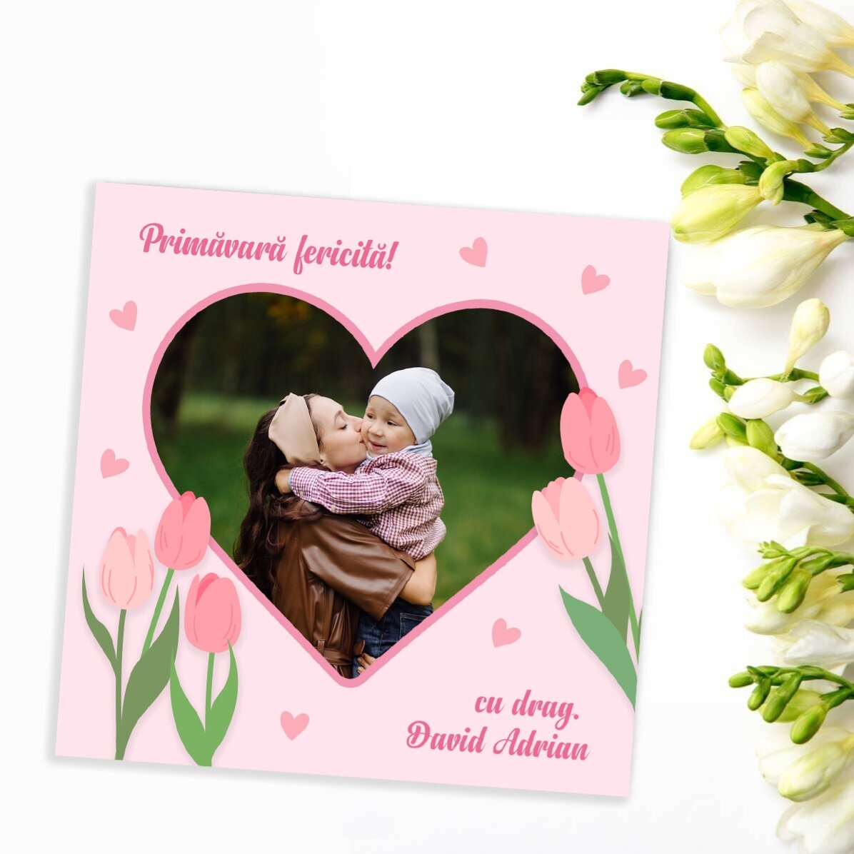 Magnete 10x10 personalizzato con una foto e un testo - Buona primavera