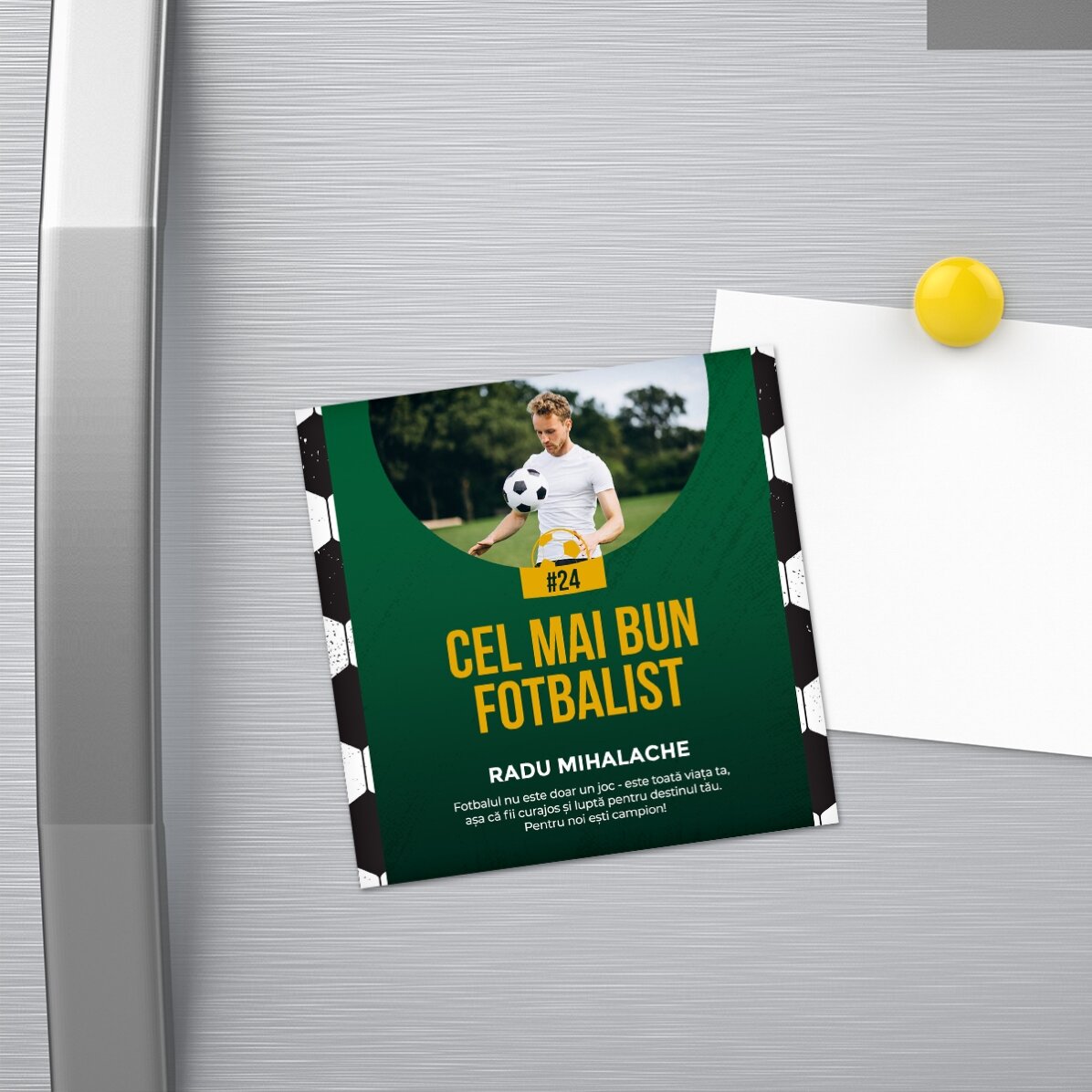 Personalised 10x10 magnet with photo and text - Football