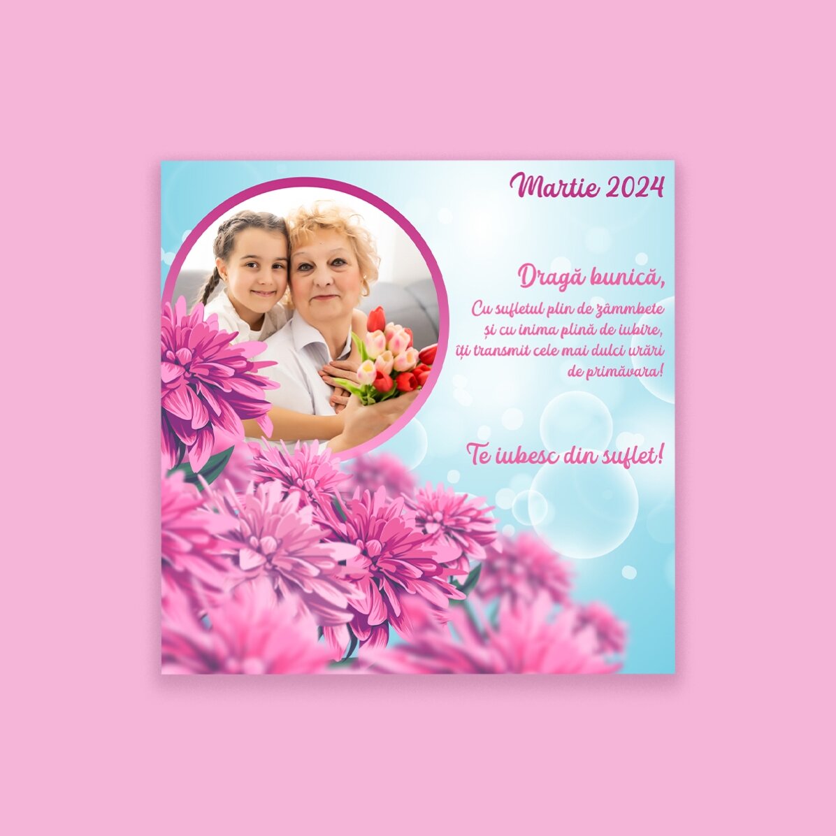 Magnete 10x10 personalizzato con foto e testo - Primavera rosa