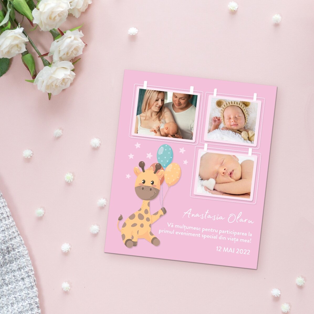 Magnete personalizzato 10x12 cm con 3 foto e testo - Baby