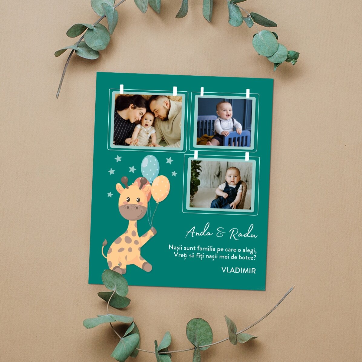 Magnete personalizzato 10x12 cm con 3 foto e testo - Baby