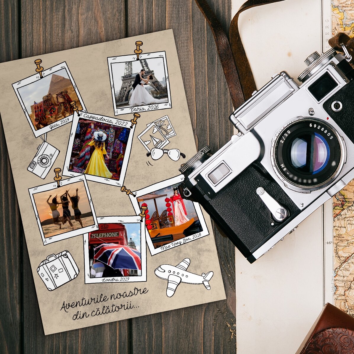 Magnete personalizzato 10x15 cm con 6 foto e testo - Ricordi delle vacanze