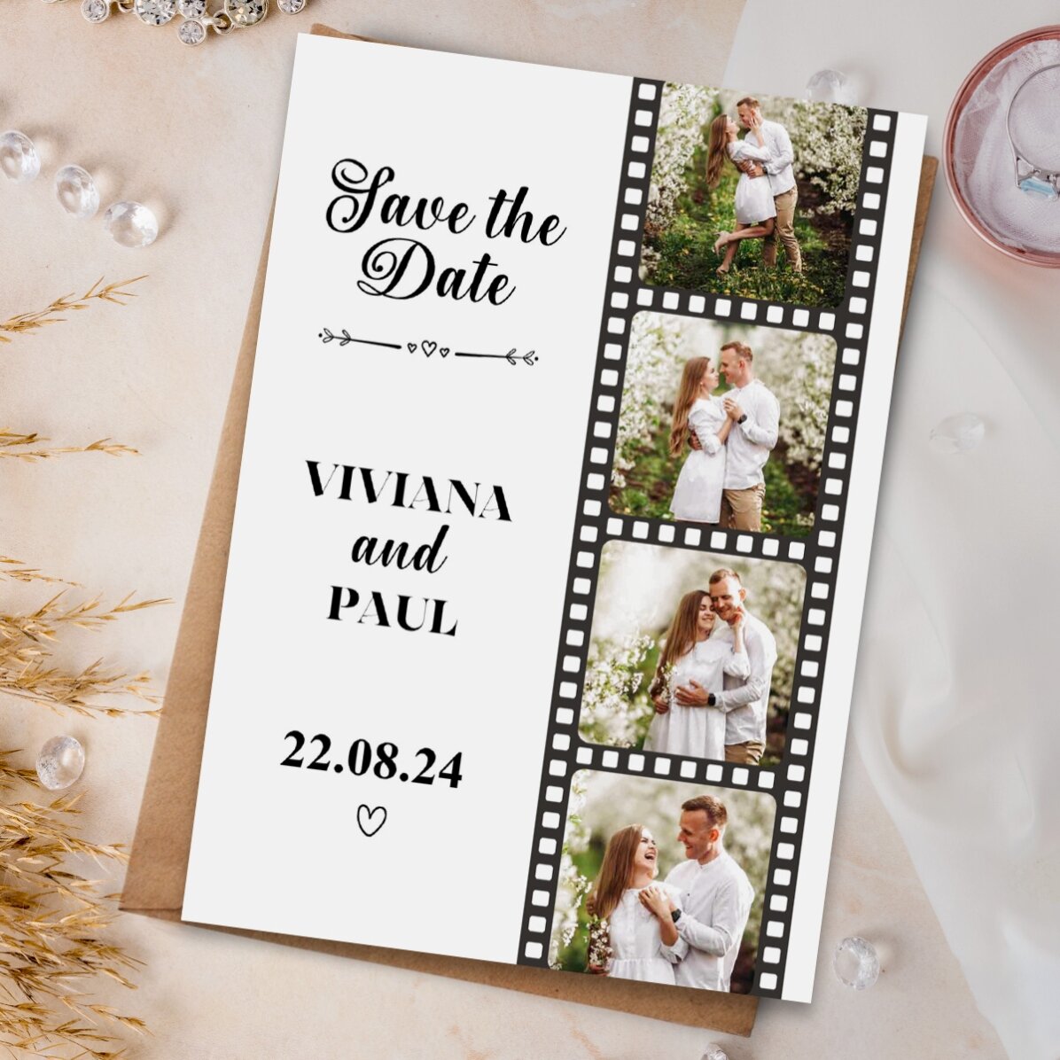 Magnete personalizzato 10x15 cm con 4 foto e testo - Save the date