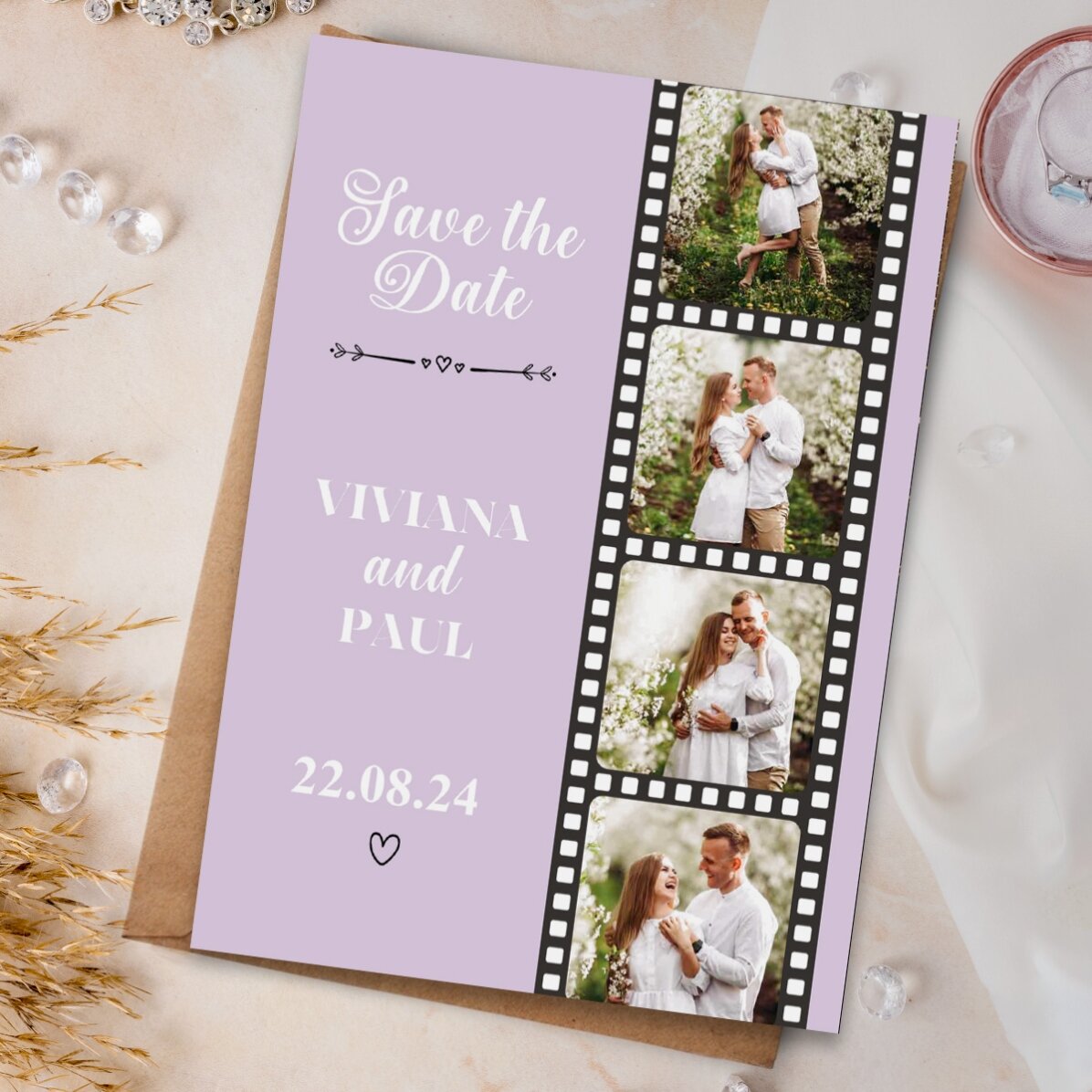 Magnete personalizzato 10x15 cm con 4 foto e testo - Save the date