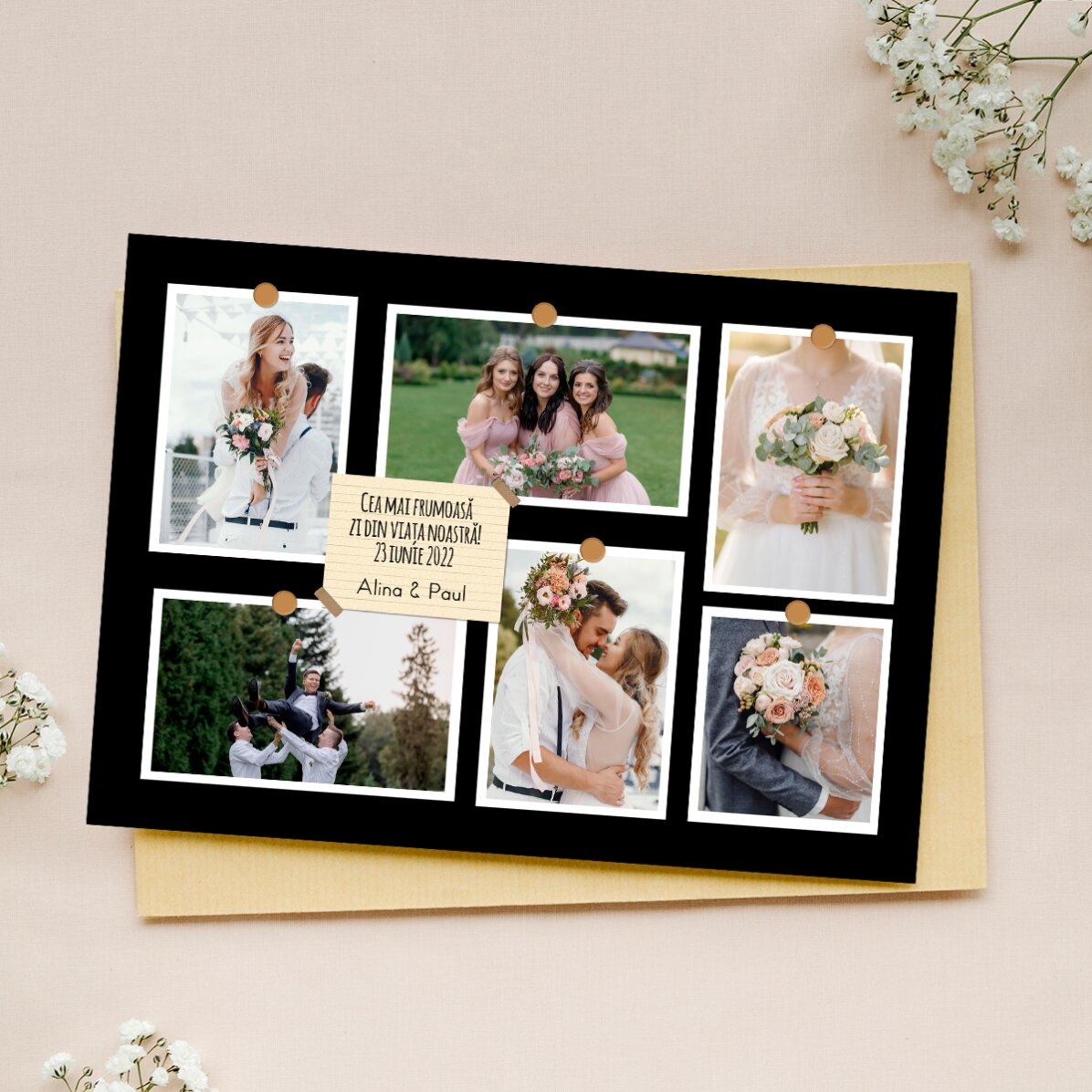 Magnete personalizzato 18x13 cm con 6 foto e testo - Ricordi