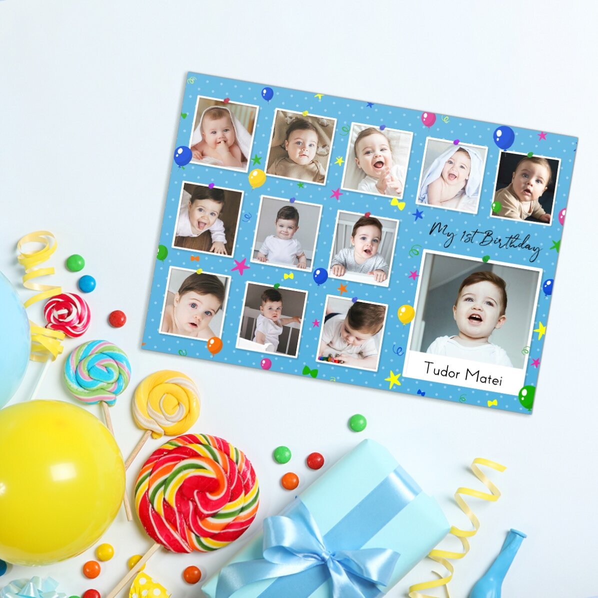 Magnete personalizzato 18x13 cm con foto e testo - Il mio primo compleanno
