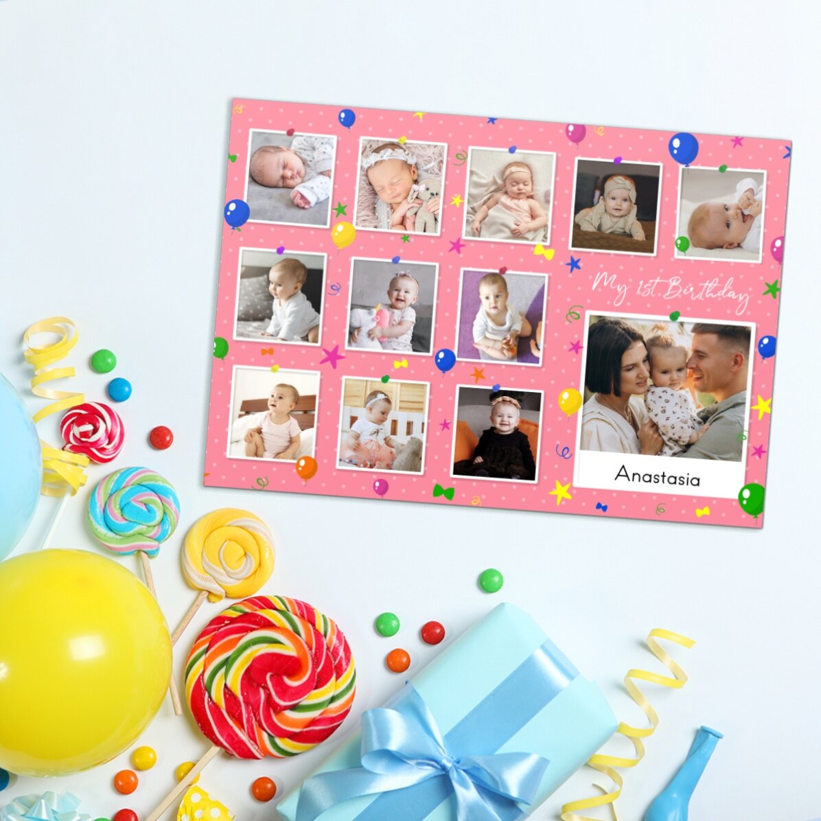 Magnete personalizzato 18x13 cm con foto e testo - Il mio primo compleanno