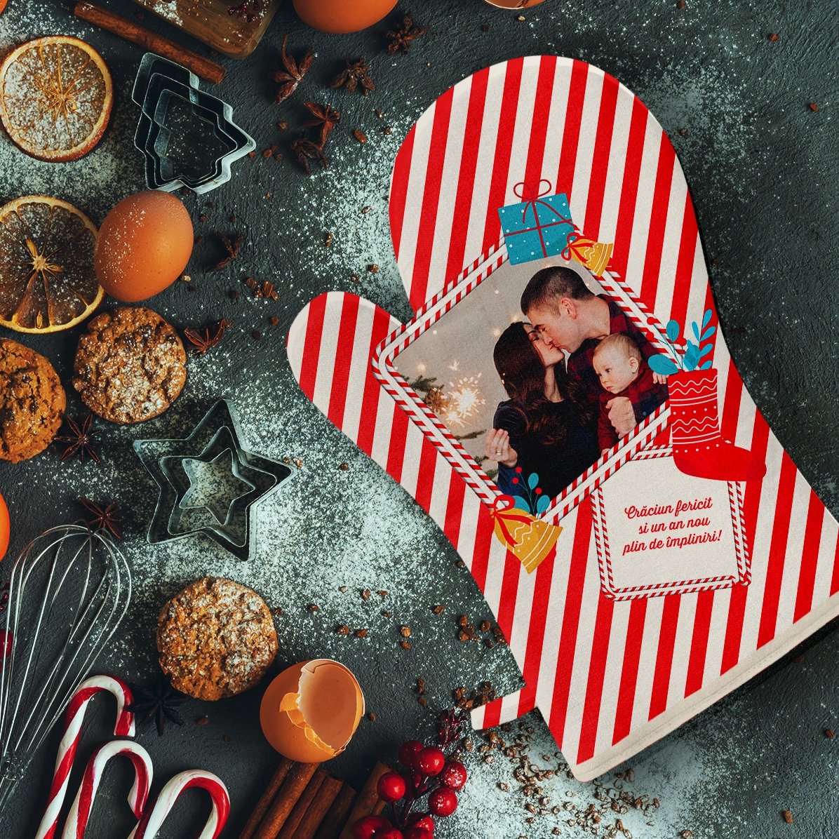 Guanto da cucina personalizzato con foto e testo - Candy Cane