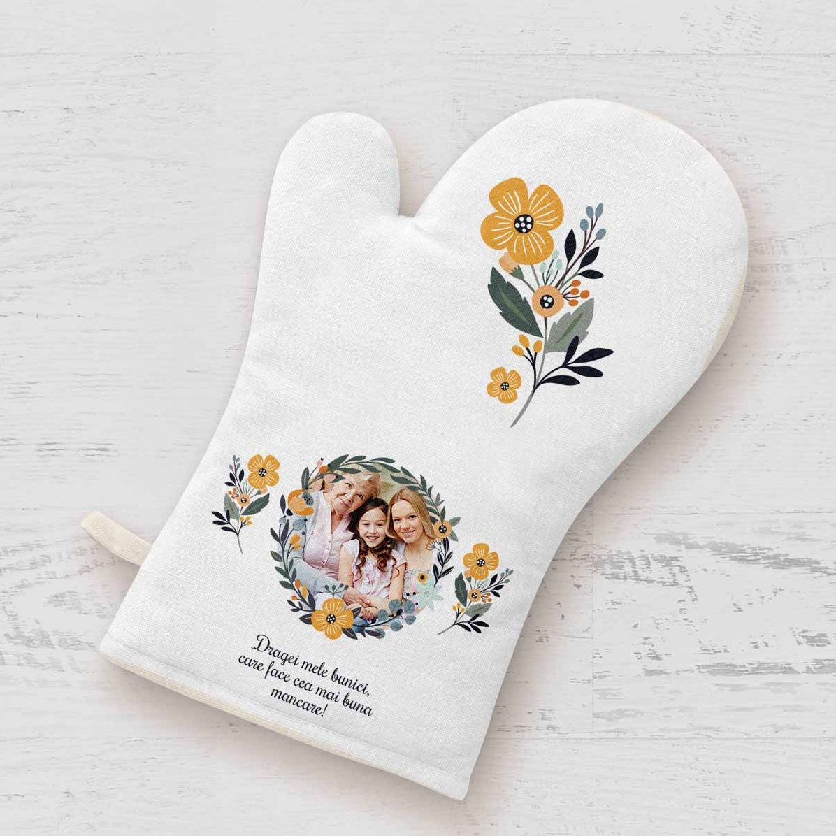 Guanto da cucina personalizzato con foto e testo - Modello a fiori