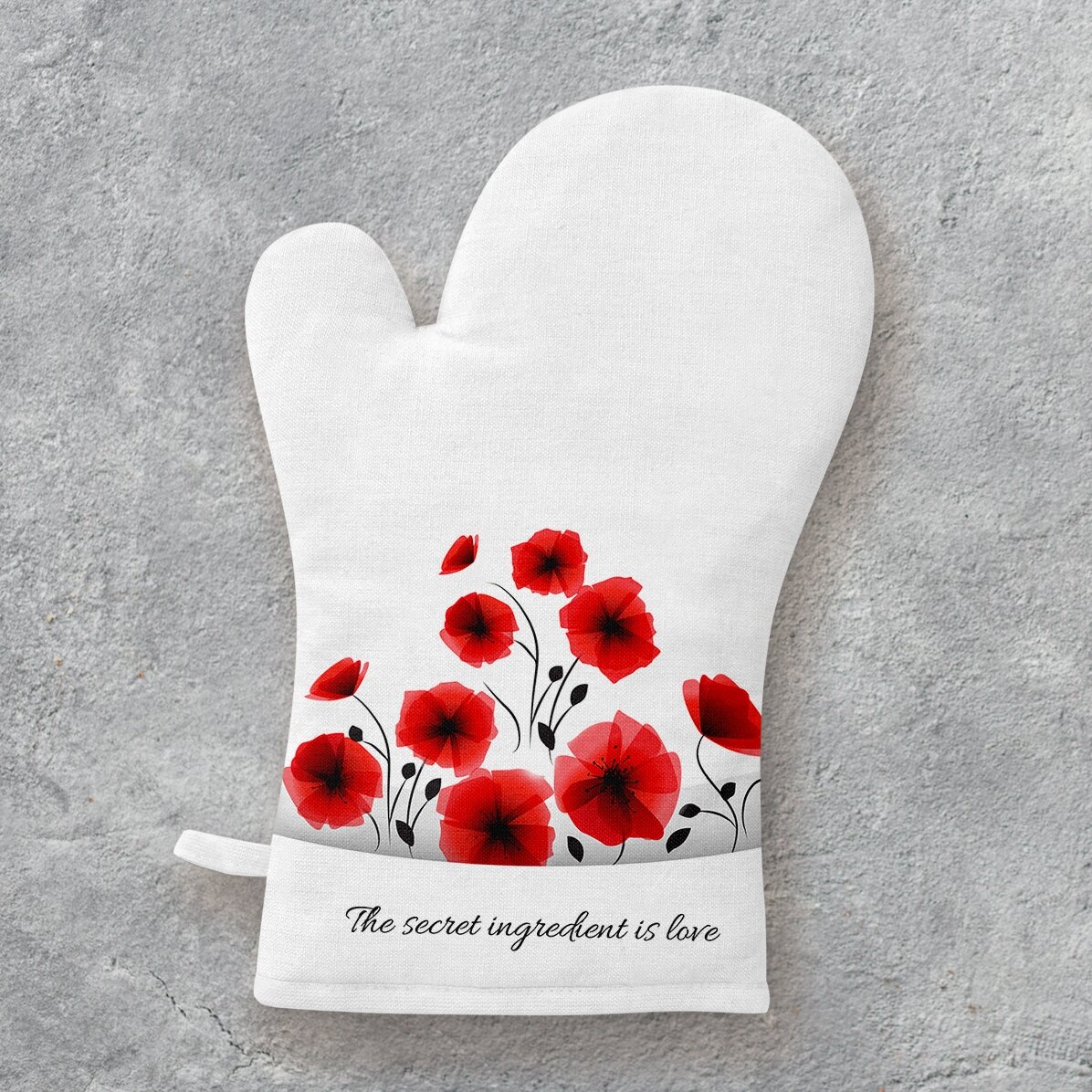 Guanto da cucina personalizzato con la scritta "Love mom"