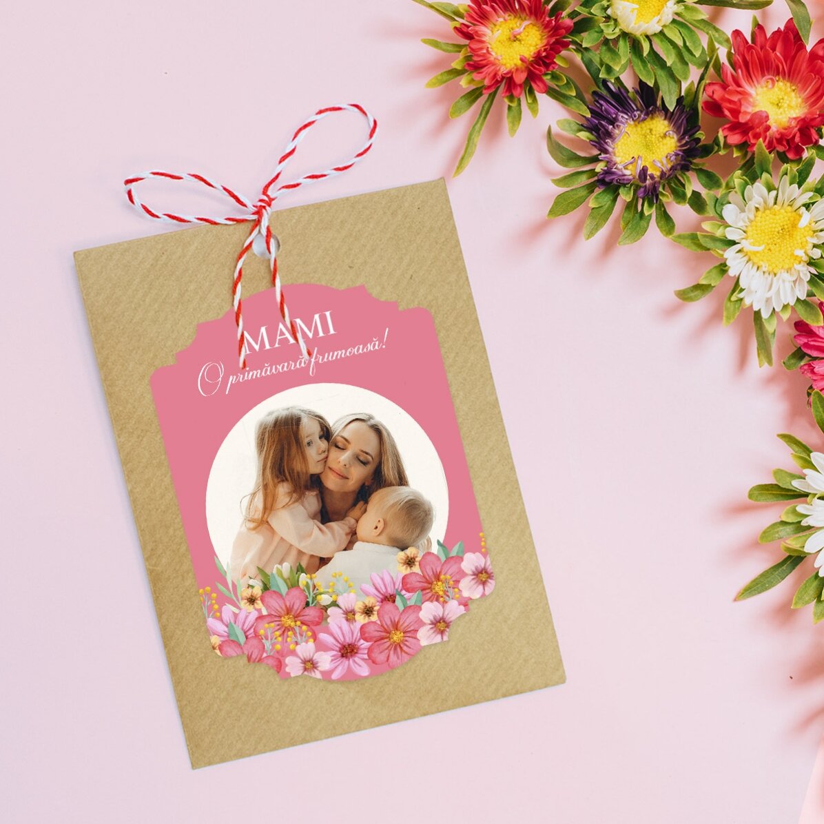 Personalised plantable Martisor with a photo and message - Floral