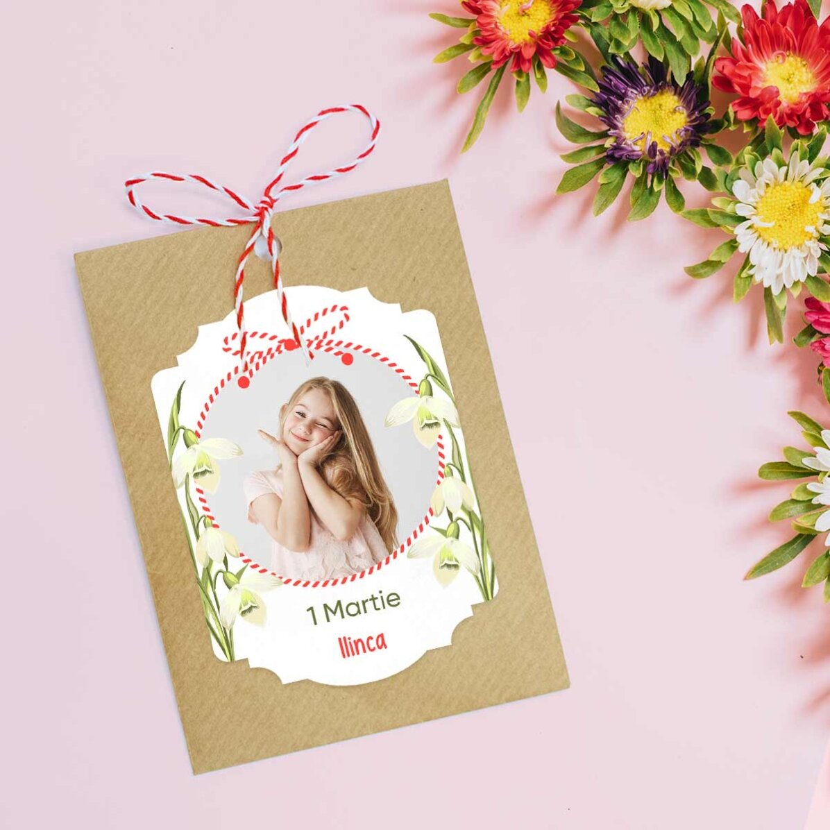 Personalised plantable Martisor with a photo and message - Snowdrops