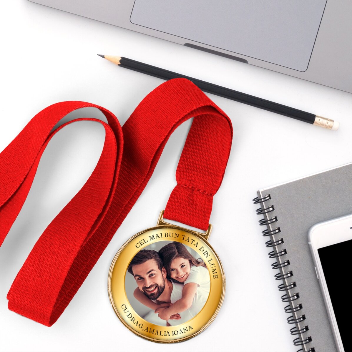 Medaglia personalizzata con una foto e una scritta