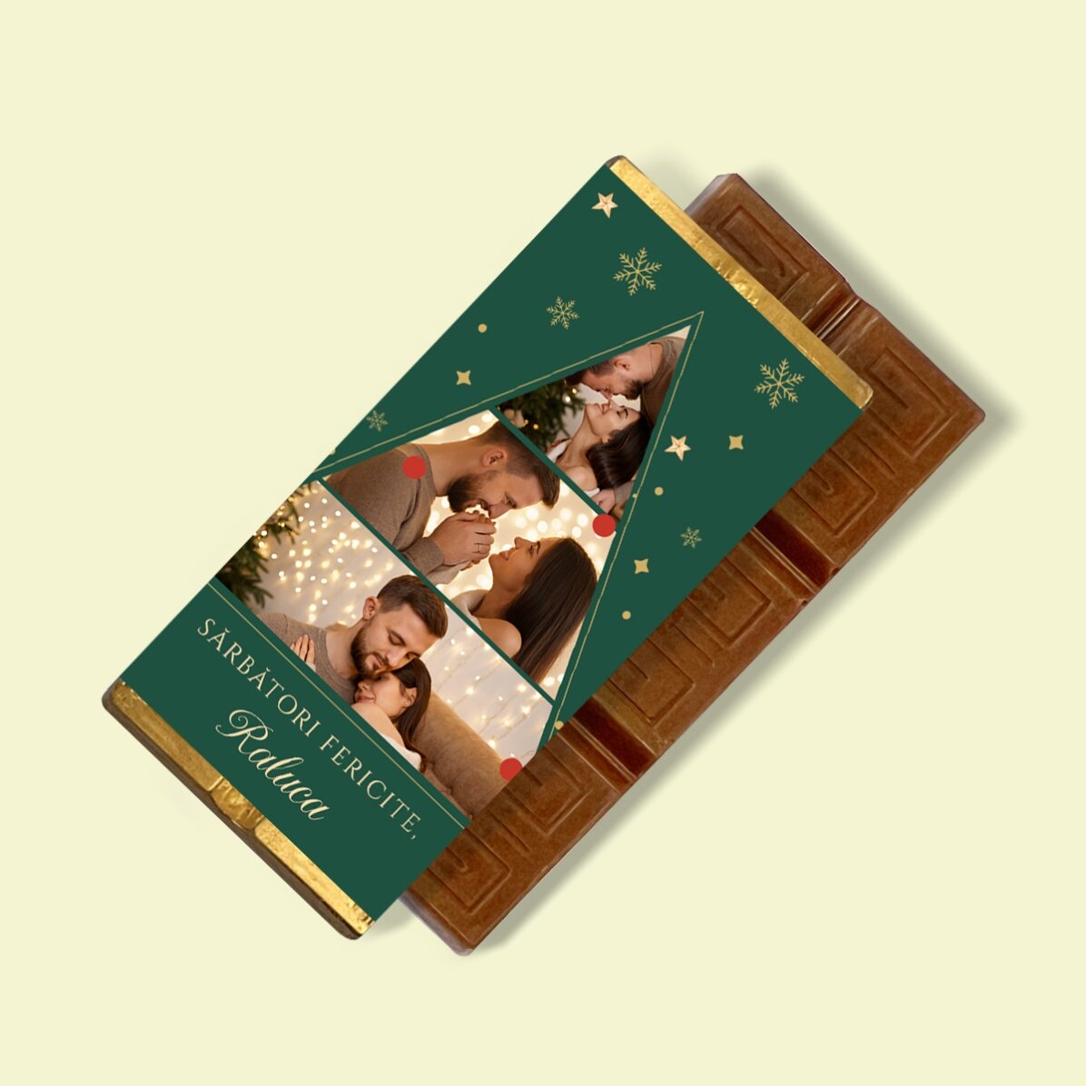 Mini tavoletta di cioccolato personalizzata con 3 foto e un messaggio - Albero di Natale