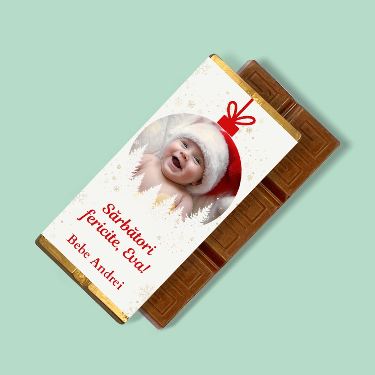 Mini tavoletta di cioccolato personalizzata con una foto e un messaggio - Pallina di Natale