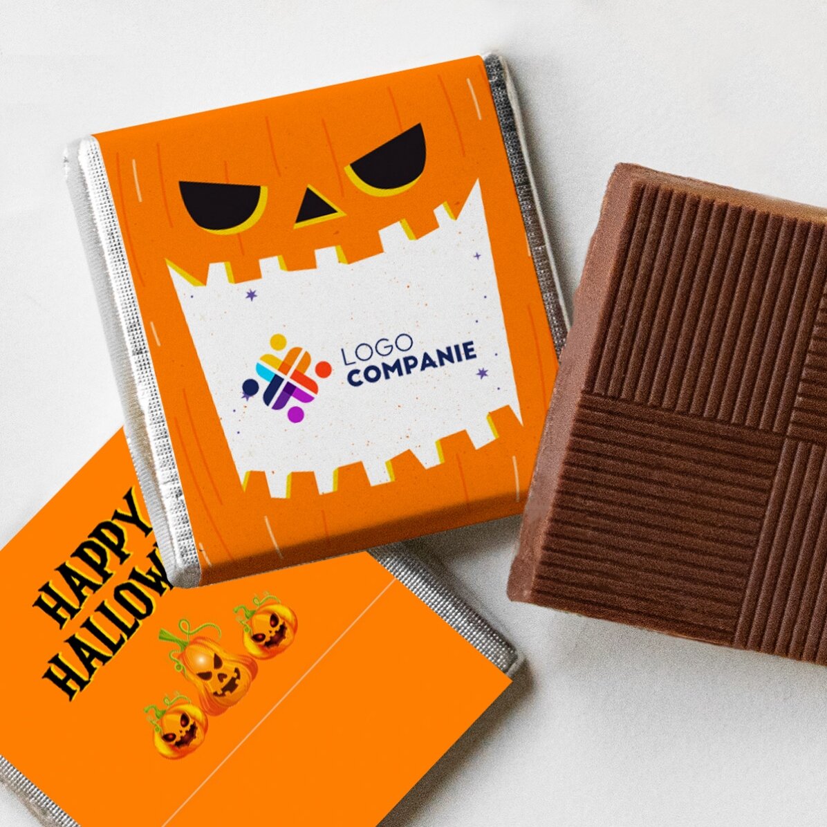 Mini cioccolatino personalizzato con logo e messaggio di Halloween - Zucca