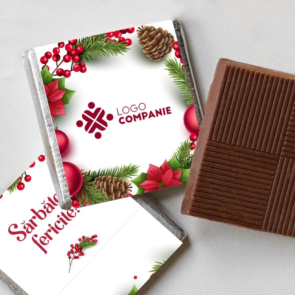 Personalised mini chocolate with logo and message - Happy Holidays!