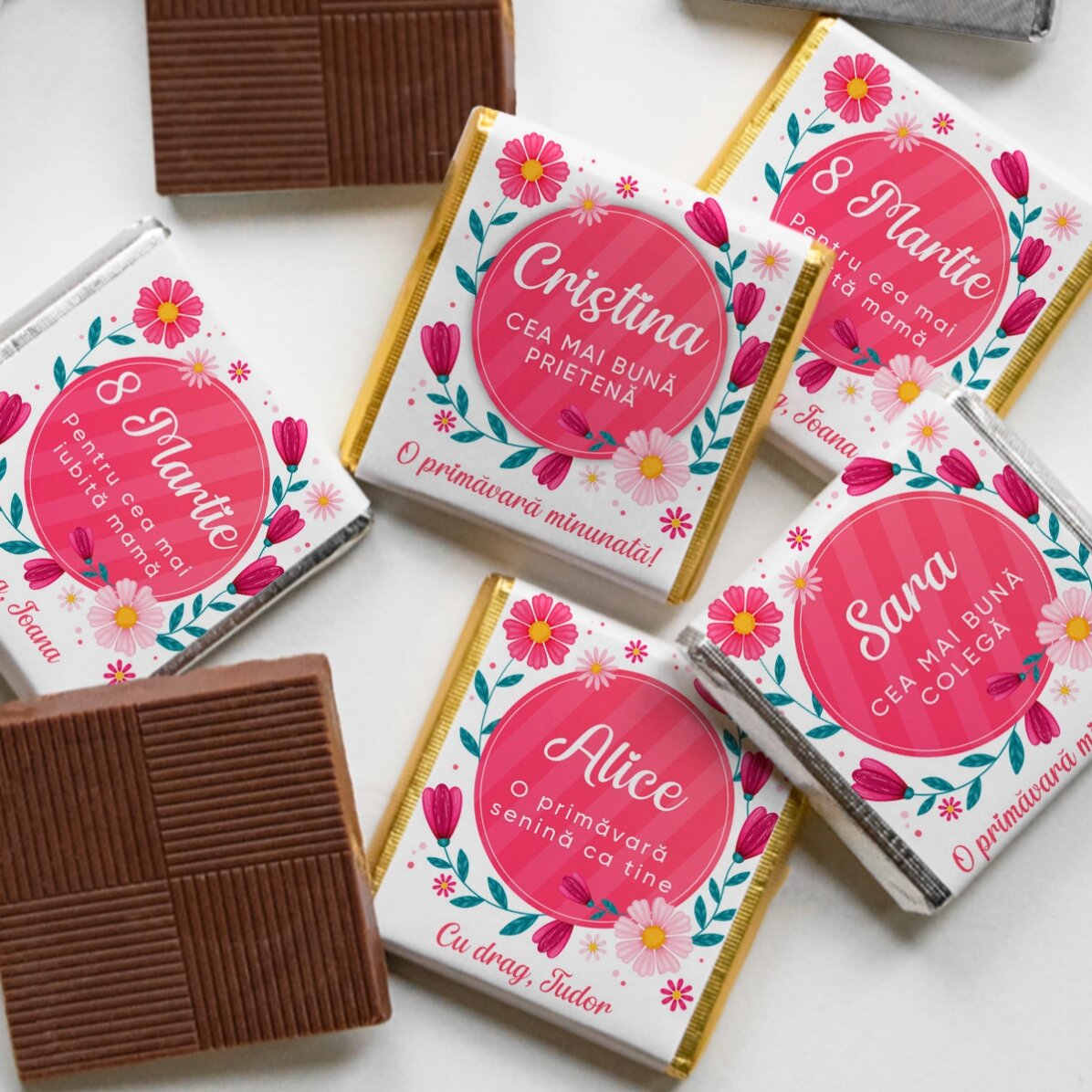 Mini cioccolatino personalizzato con un messaggio primaverile