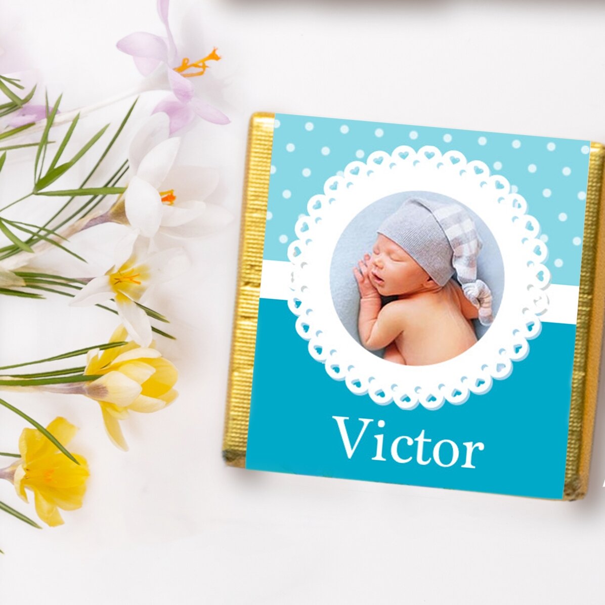 Mini cioccolatino personalizzato con foto e testo - Bomboniera per il battesimo