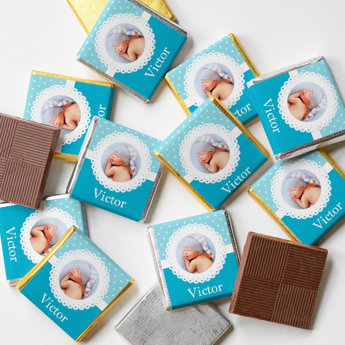 Mini cioccolatino personalizzato con foto e testo - Bomboniera per il battesimo