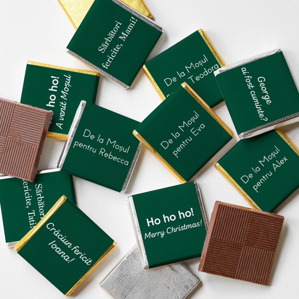 Set di 10 mini cioccolatini personalizzati con una scritta