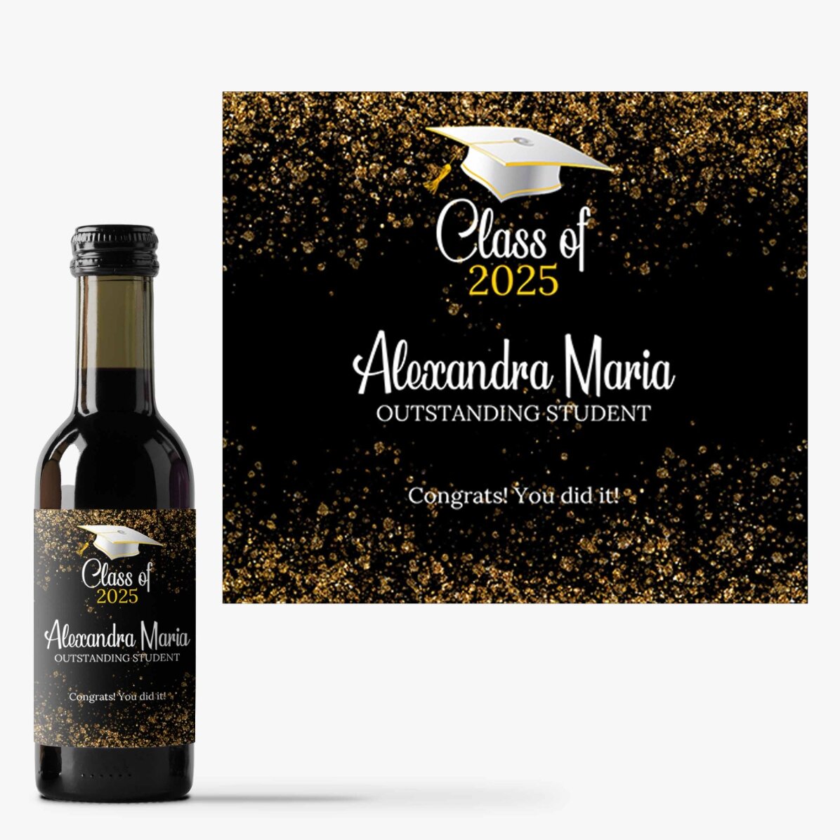 Mini bottiglia di vino per la laurea personalizzata con la scritta - Outstanding student